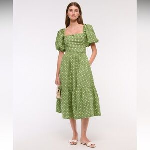 Abercrombie & Fitch Emerson Linen-Blend Puff Sleeve Midi Dress
